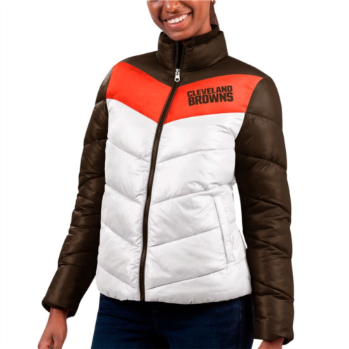 Womens G-III 4Her by Carl Banks White/Brown Cleveland Browns New Star Quilted Full-Zip Jacket