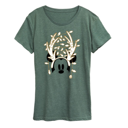 Licensed Character Disneys Mickey Mouse Womens Glitter Antlers Graphic Tee