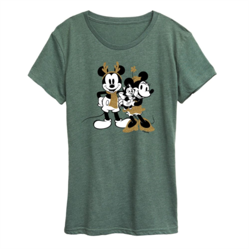 Licensed Character Disneys Mickey Mouse Womens Mickey Minnie Sparkle Graphic Tee