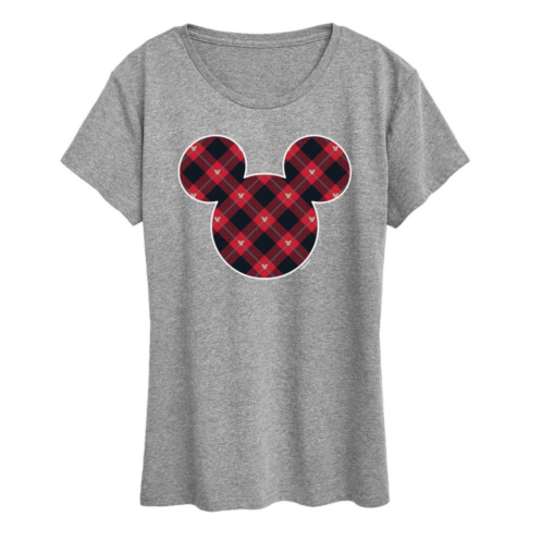 Licensed Character Disneys Mickey Mouse Womens Plaid Silhouette Graphic Tee