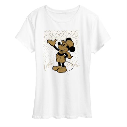 Licensed Character Disneys Mickey Mouse Womens Winter Wishes Sparkle Graphic Tee