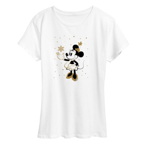 Licensed Character Disneys Minnie Mouse Womens Winter Sparkle Graphic Tee