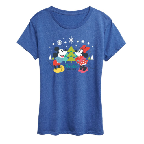Licensed Character Disneys Mickey Mouse Womens Mickey and Minnie Winter Wishes Graphic Tee