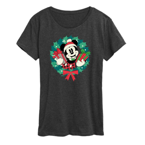 Licensed Character Disneys Mickey Mouse Womens Holiday Wreath Graphic Tee