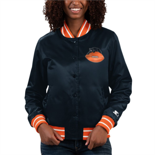 Womens Starter Navy/Orange Chicago Bears Full Count Satin Full-Snap Varsity Jacket