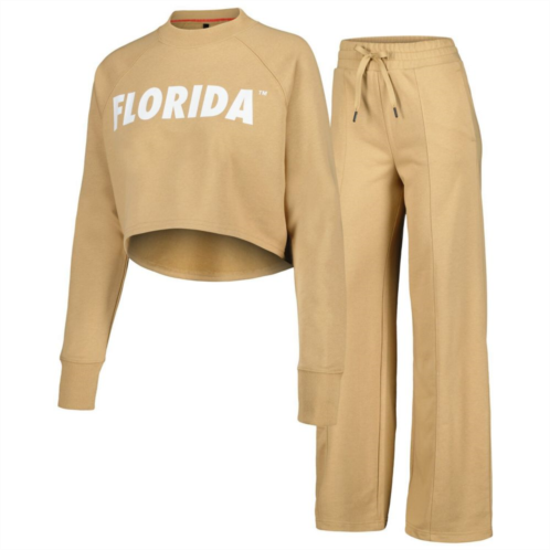 Unbranded Womens Tan Florida Gators Raglan Cropped Sweatshirt & Sweatpants Set