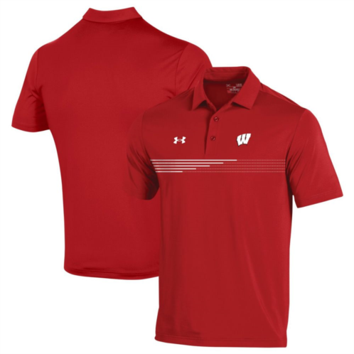 Mens Under Armour Red Wisconsin Badgers Tee To Green Stripe Polo