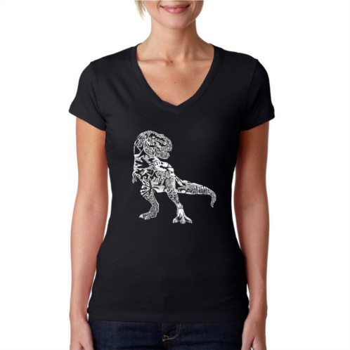 LA Pop Art Dino Pics - Womens Word Art V-Neck T-Shirt