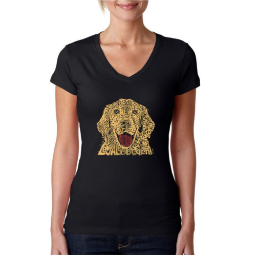 LA Pop Art Dog - Womens Word Art V-Neck T-Shirt
