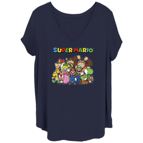 Juniors Plus Size Nintendo Super Mario Bros Group V Neck Tee