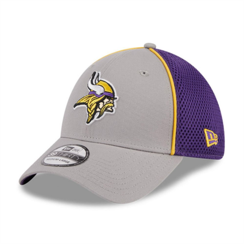 Mens New Era Gray Minnesota Vikings Pipe 39THIRTY Flex Hat