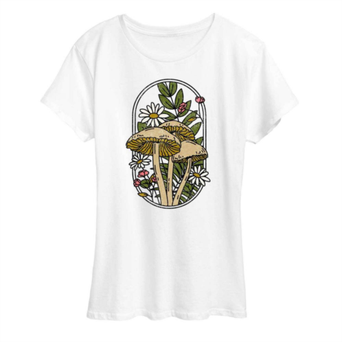 Licensed Character Womens Mushrooms And Flowers Graphic Tee