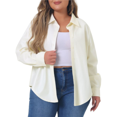 Agnes Orinda Plus Size Faux Leather Shirts For Women Long Sleeves Button Motorcycle Casual Jacket