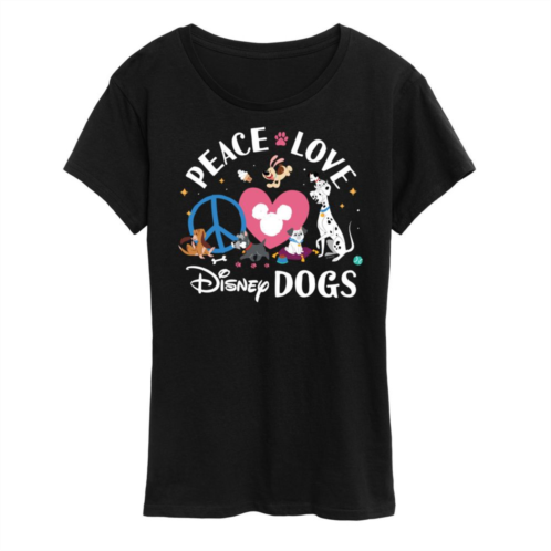 Disney Womens Peace Love Dogs Graphic Tee