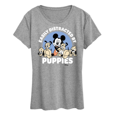 Disneys Mickey Mouse Womens Distracted By Puppies Graphic Tee