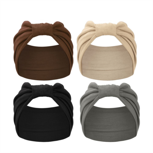 Unique Bargains 4pcs Yoga Elastic Headbands 5.12inch Wide Black Gray Brown Khaki for Women