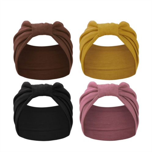 Unique Bargains 4pcs Yoga Elastic Headbands 5.12inch Wide Black Pink Brown Yellow for Women