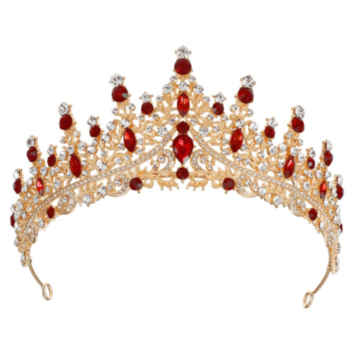 Unique Bargains Women Faux Crystal Princess Crowns Tiara Rhinestone Tiaras Gold Tone Red