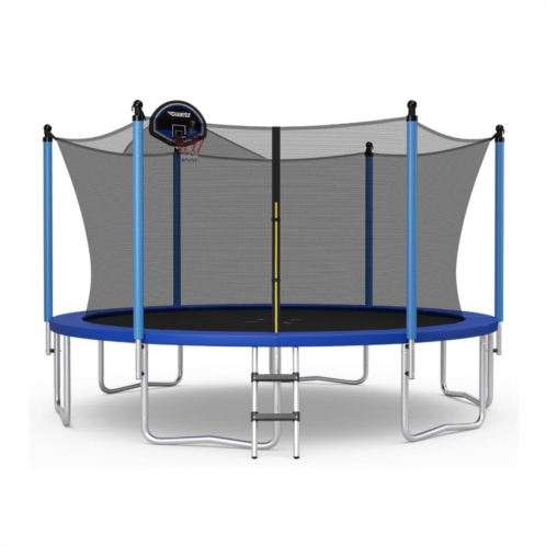 Slickblue 15 ft Outdoor Recreational Trampoline with Ladder and Enclosure Net - 15