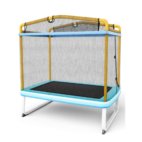 Slickblue 6 Feet Rectangle Trampoline with Swing Horizontal Bar and Safety Net