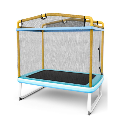 Slickblue 6 Feet Rectangle Trampoline with Swing Horizontal Bar and Safety Net