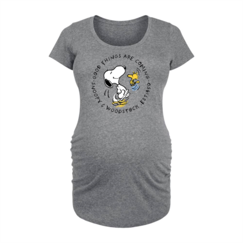 Licensed Character Maternity Peanuts Snoopy & Woodstock Good Things Are Coming Graphic Tee