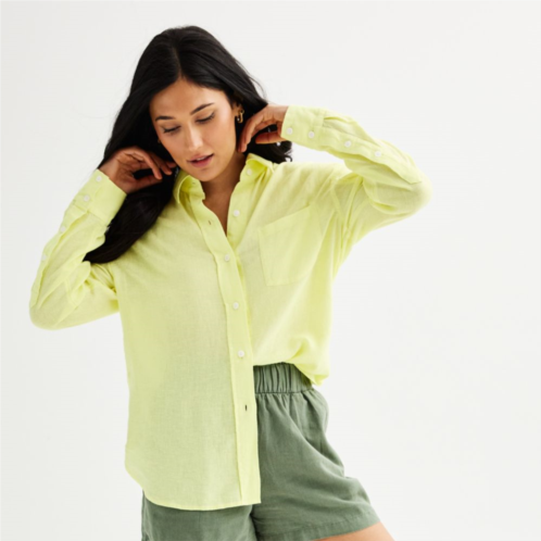 Womens Sonoma Goods For Life Oversized Linen-Blend Boyfriend Shirt