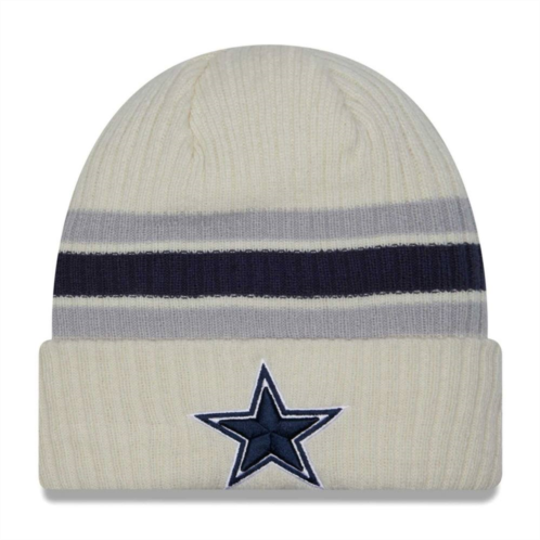 Mens New Era Cream Dallas Cowboys Team Stripe Cuffed Knit Hat