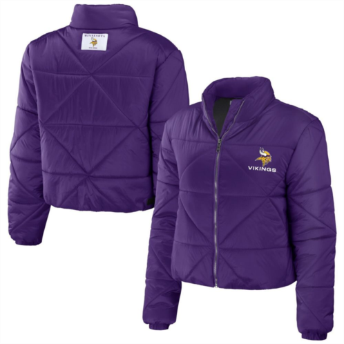 Unbranded Womens WEAR by Erin Andrews Purple Minnesota Vikings Cropped Puffer Full-Zip Jacket
