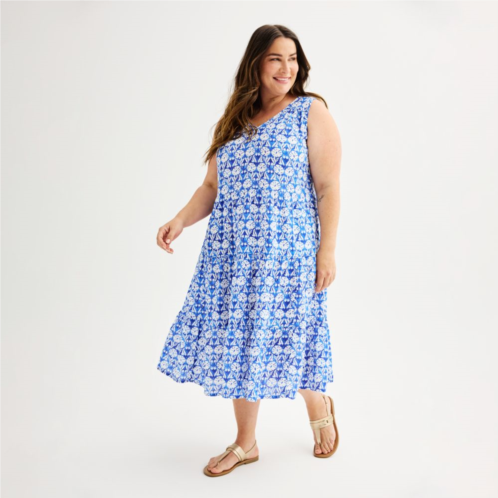 Plus Size Sonoma Goods For Life Tiered V-Neck Midi Dress