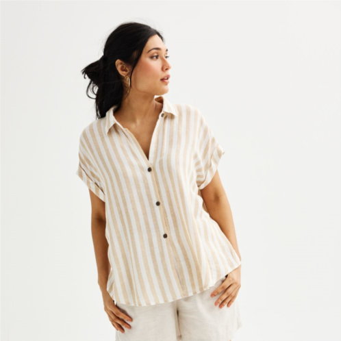 Womens Sonoma Goods For Life Oversized Linen-Blend Camp Shirt