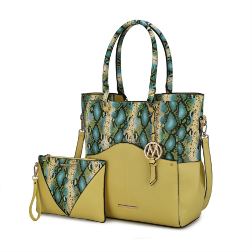MKF Collection Iris Snake Embossed Womens Tote Bag & matching Wristlet Pouch by Mia K- 2 PCS