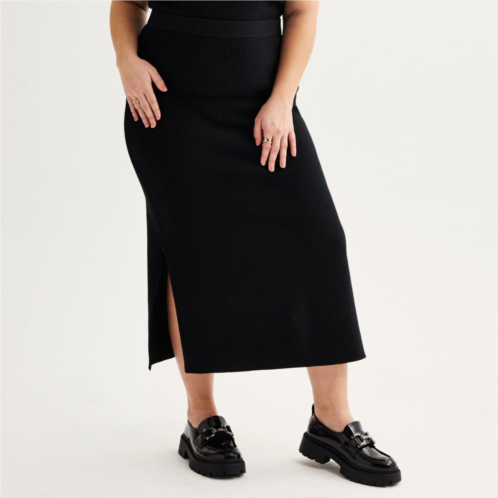 Juniors Plus Size SO Midi Knit Sweater Skirt with Slit
