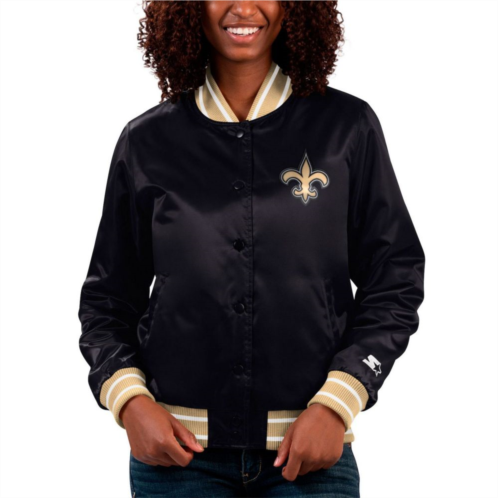 Womens Starter Black New Orleans Saints Full Count Satin Full-Snap Varsity Jacket