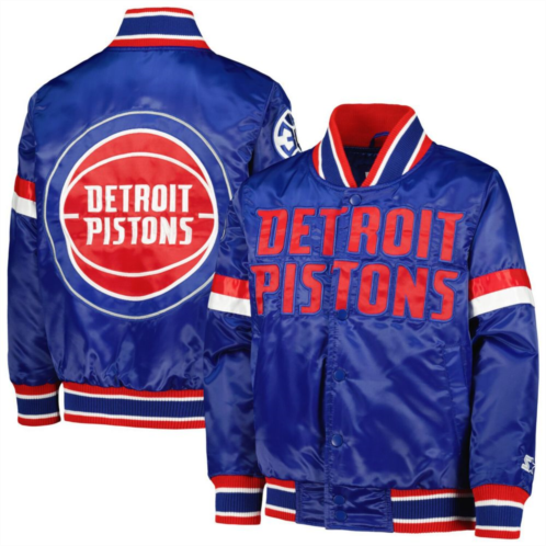 Youth Starter Blue Detroit Pistons Home Game Varsity Satin Full-Snap Jacket