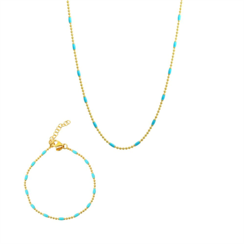 Unbranded 18k Gold-Plated Sterling Silver Blue Enamel Necklace & Bracelet Set
