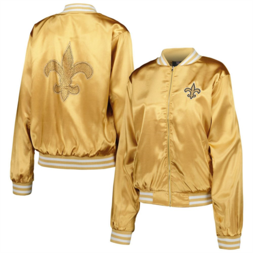 Unbranded Womens Cuce Gold New Orleans Saints Rhinestone Full-Zip Varsity Jacket