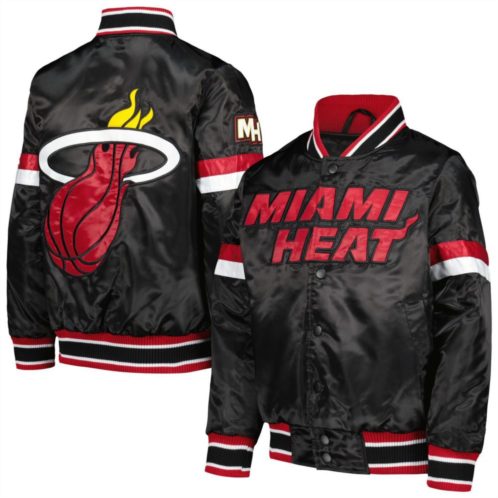Youth Starter Black Miami Heat Home Game Varsity Satin Full-Snap Jacket