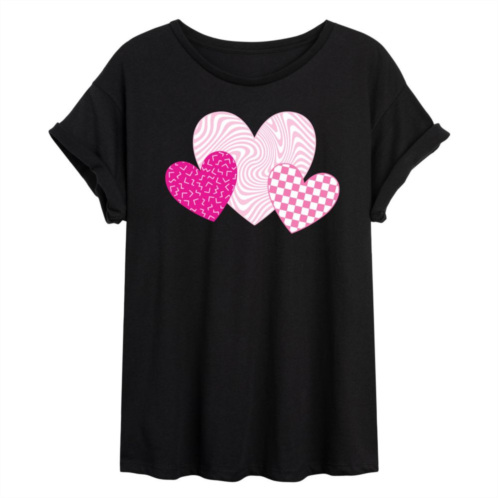 Licensed Character Juniors Pink Retro Patterned Hearts Flowy Tee
