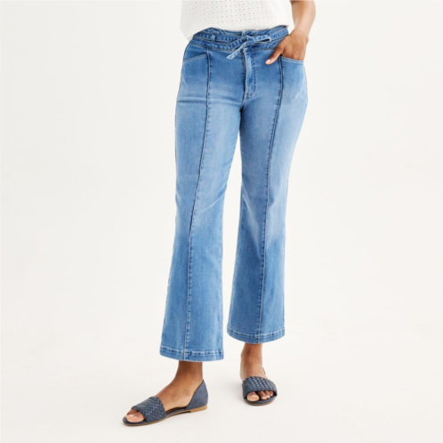 Womens Draper James Belted Mid-Rise Wide-Leg Jeans