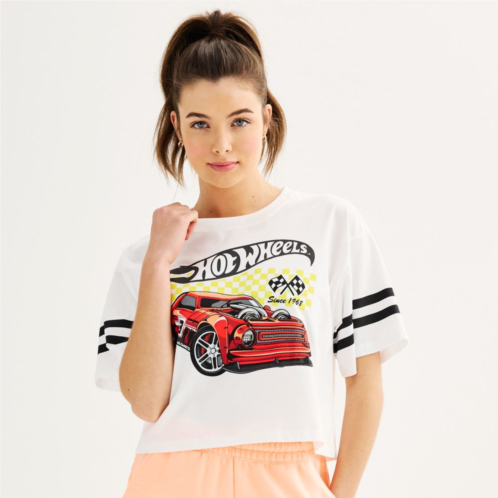 Licensed Character Juniors Hot Wheels Varsity Cropped Graphic Tee