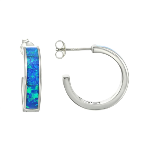 Unbranded Sterling Silver Lab-Created Blue Opal C-Hoop Earrings