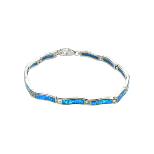 Unbranded Sterling Silver Lab-Created Blue Opal Clasp Bracelet