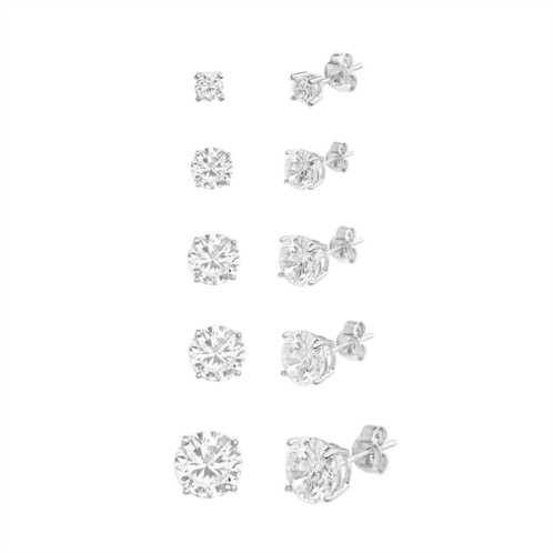 Unbranded Sterling Silver Lab Created White Sapphire Graduated Earring 5-piece Set