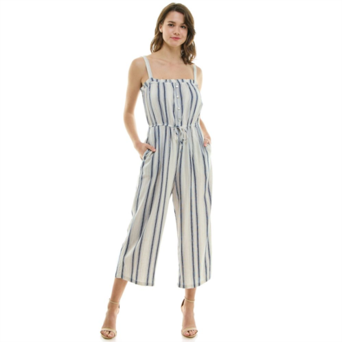 Juniors Lily Rose Striped Sleeveless Button Front Squareneck Jumpsuit