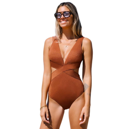 Womens CUPSHE Solid Halter One-piece Swimsuit