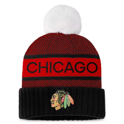 Womens Fanatics Branded Black/Red Chicago Blackhawks Authentic Pro Rink Cuffed Knit Hat with Pom