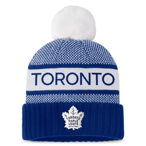 Womens Fanatics Branded Blue/White Toronto Maple Leafs Authentic Pro Rink Cuffed Knit Hat with Pom