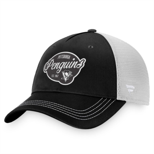 Womens Fanatics Branded Black/White Pittsburgh Penguins Fundamental Trucker Adjustable Hat
