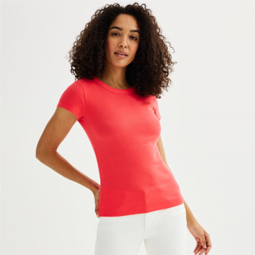 Womens Sonoma Goods For Life Ribbed Shrunken Crewneck T-Shirt